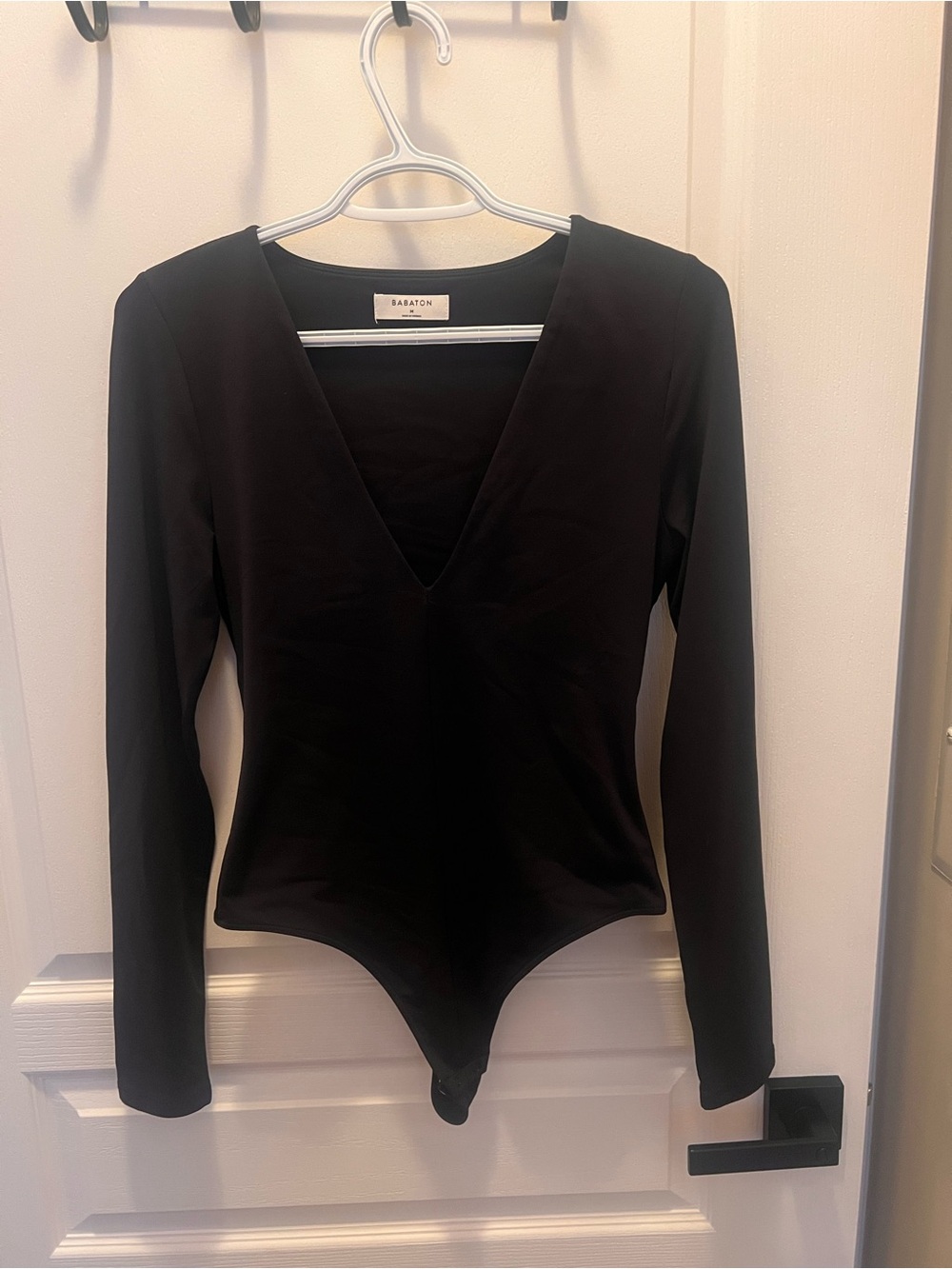 Aritzia Babaton Black Deep V Long-Sleeve Bodysuit